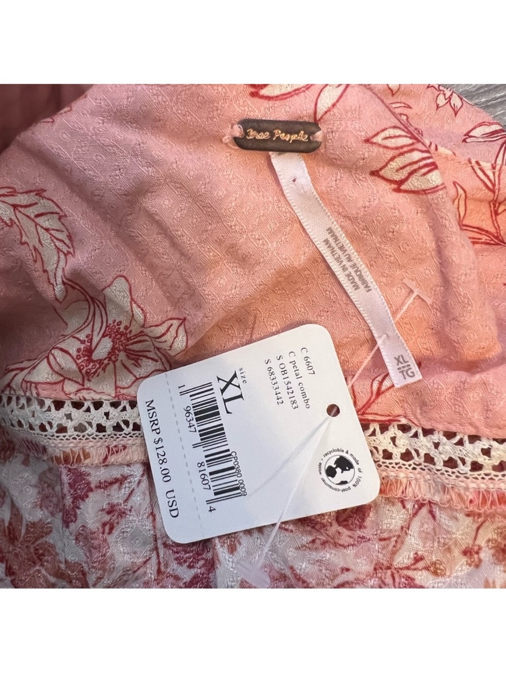 NWT, Free People Odette Pedal Combo Floral Lace-Trim Top - Picture 8 of 11